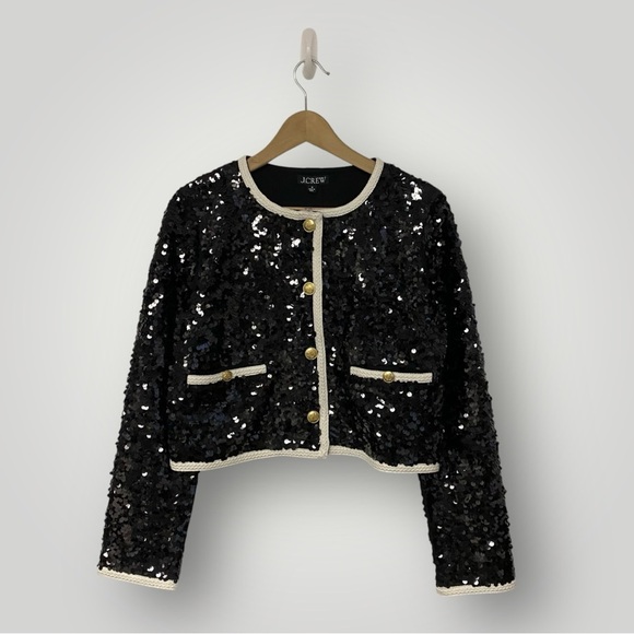 J.Crew | Mariner jersey lady jacket with sequins | Black/White | Size M - Picture 4 of 16